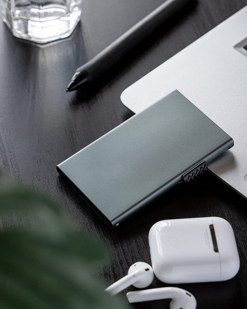 KASTWAVE Card Wallet Pop Up Card Holder Credit Card Holder Rfid Blocking Minimalist Slim Metal Case For Men Women (Space Grey) - Image 4