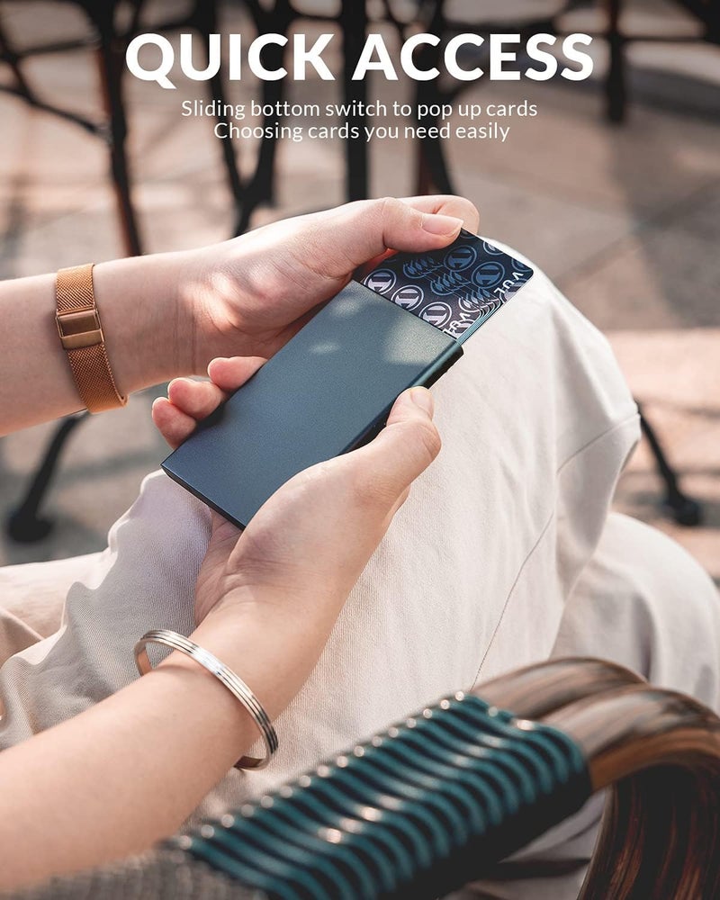 KASTWAVE Card Wallet Pop Up Card Holder Credit Card Holder Rfid Blocking Minimalist Slim Metal Case For Men Women (Space Grey) - Image 1