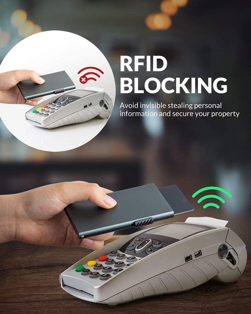 KASTWAVE Card Wallet Pop Up Card Holder Credit Card Holder Rfid Blocking Minimalist Slim Metal Case For Men Women (Space Grey) - Image 3