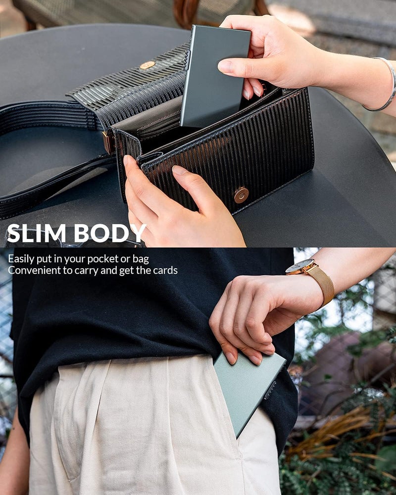 KASTWAVE Card Wallet Pop Up Card Holder Credit Card Holder Rfid Blocking Minimalist Slim Metal Case For Men Women (Space Grey) - Image 5