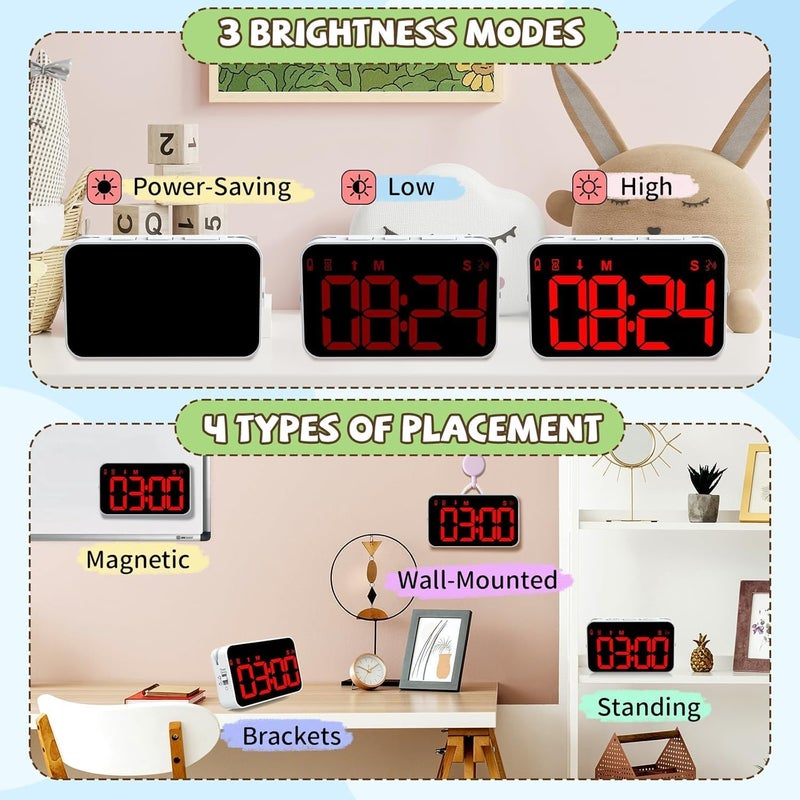 PERSUPER Digital Timer for Kids, 199min 59s Countdown/Up, Rechargeable, Magnetic, 3 Brightness Display, 3 Volume Levels and Vibration, with Sound Alert Function, for Kitchen, Classroom, Study, Fitness - Image 5