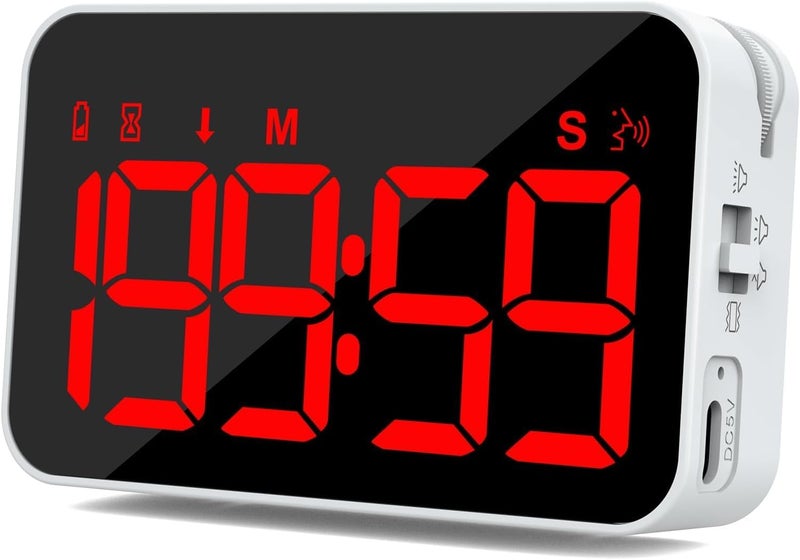 PERSUPER Digital Timer for Kids, 199min 59s Countdown/Up, Rechargeable, Magnetic, 3 Brightness Display, 3 Volume Levels and Vibration, with Sound Alert Function, for Kitchen, Classroom, Study, Fitness - Image 1