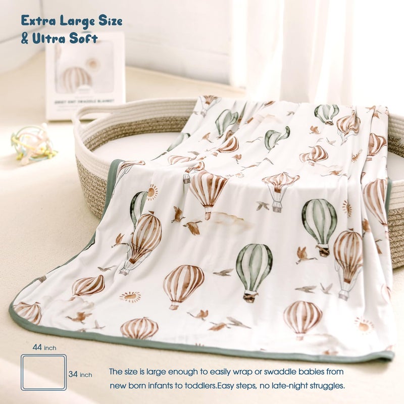GRSSDER Baby Blankets Super Soft Jersey Knit Swaddle Blanket for Baby Girls and Boys, Double Layer Receiving Blankets 34 x 44 Inches, Extra Large for Baby Swaddling, Balloon Print - Image 2