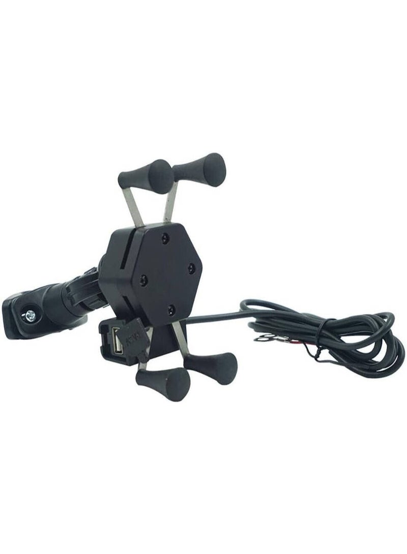 حامل هاتف دراجة نارية عالمي مع شاحن USB مدمج، أسود - Image 1