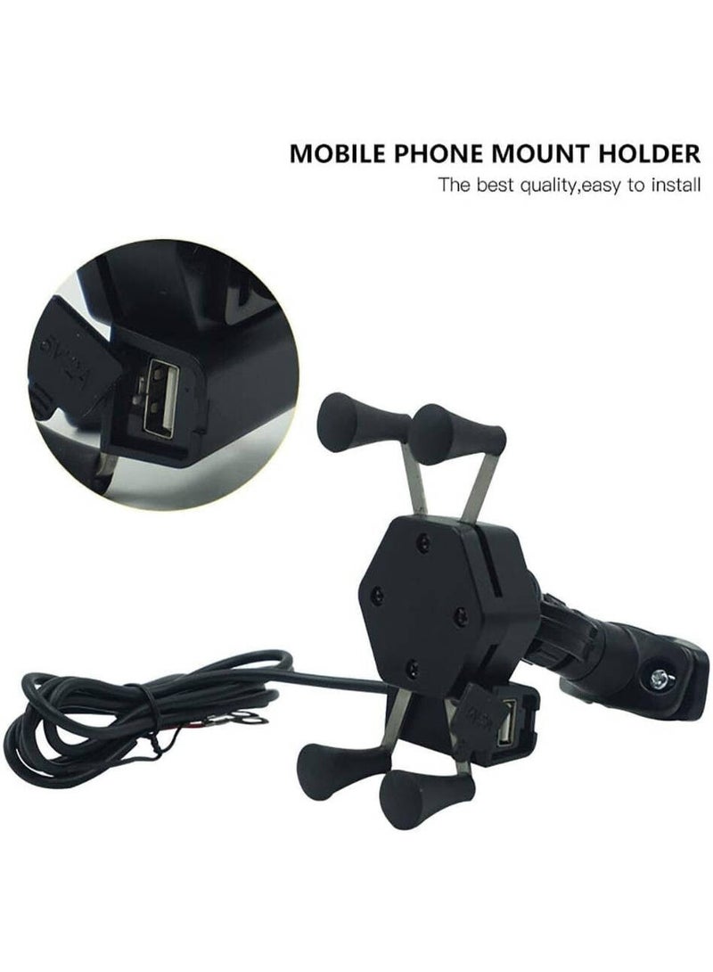 حامل هاتف دراجة نارية عالمي مع شاحن USB مدمج، أسود - Image 2