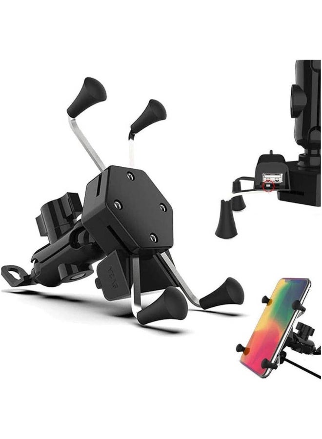 حامل هاتف دراجة نارية عالمي مع شاحن USB مدمج، أسود - Image 3