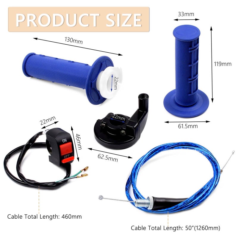 Heymaillc 7/8" 22mm Twist Throttle Accelerator Handle Grip and Cable Set for 50cc 90cc 110cc 125cc SSR Coolster Apollo CRF50 Pit Dirt Bike Mini Bike Pocket Bike(Blue) - Image 2