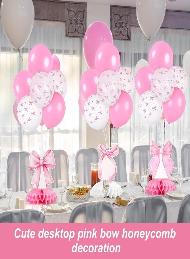 YLOLUL 6 Set Pink Bow Birthday Decoration for Table Baby Girl Shower Decorations Pink Bow Balloon Table Centerpiece with Balloons Stand Kit Honeycomb Centerpiece for Girls Birthday Wedding Party Supply - Image 5