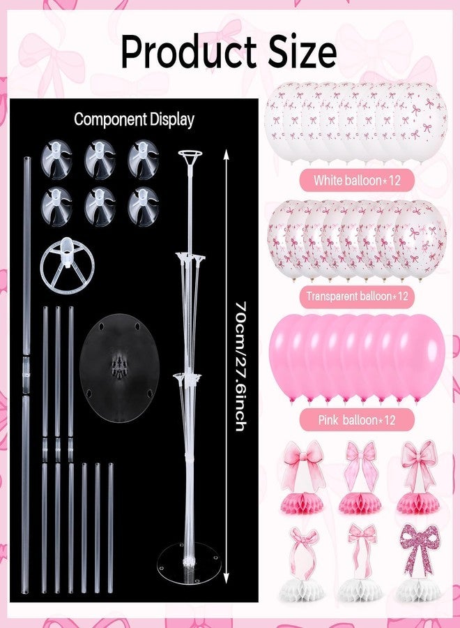 YLOLUL 6 Set Pink Bow Birthday Decoration for Table Baby Girl Shower Decorations Pink Bow Balloon Table Centerpiece with Balloons Stand Kit Honeycomb Centerpiece for Girls Birthday Wedding Party Supply - Image 2
