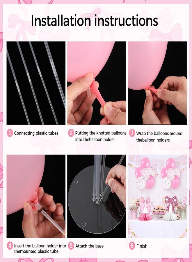 YLOLUL 6 Set Pink Bow Birthday Decoration for Table Baby Girl Shower Decorations Pink Bow Balloon Table Centerpiece with Balloons Stand Kit Honeycomb Centerpiece for Girls Birthday Wedding Party Supply - Image 4