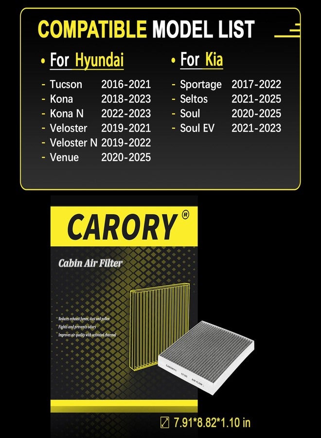 CARORY Cabin Air Filter w/Activated Carbon for Select 2016-2023 Hyundai, Kia Models - Kona, Kona N, Tucson, Veloster, Veloster N, Venue, Seltos, Soul, Soul EV, Sportage, CF12160, D3H79-AK000 - Image 2