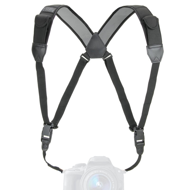 USA GEAR DSLR Camera Strap Chest Harness with Quick Release Buckles, Black Neoprene Pattern and Accessory Pockets - Compatible with Canon, Nikon, Sony and More Point and Shoot and Mirrorless Cameras - Image 1