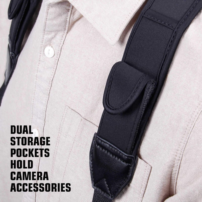 USA GEAR DSLR Camera Strap Chest Harness with Quick Release Buckles, Black Neoprene Pattern and Accessory Pockets - Compatible with Canon, Nikon, Sony and More Point and Shoot and Mirrorless Cameras - Image 3