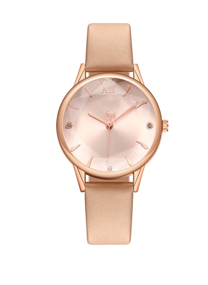Generic Fashion Roman pattern diamond ladies watch quartz leather belt Women's watch skin color  - Image 1