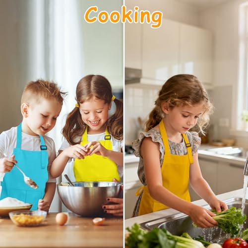 IAGBIBUI Kids Apron, 8 Pack Kids Aprons for Girls Boys, Children Art Painting Aprons Kitchen Classroom Cooking Baking for Age 6-13 Years - Image 4