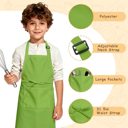 IAGBIBUI Kids Apron, 8 Pack Kids Aprons for Girls Boys, Children Art Painting Aprons Kitchen Classroom Cooking Baking for Age 6-13 Years - Image 3