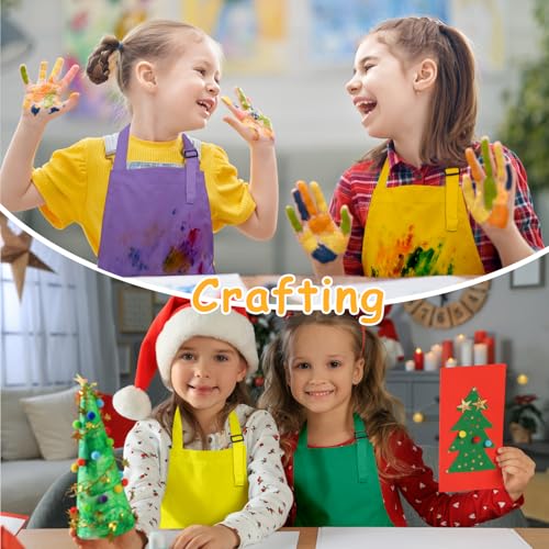 IAGBIBUI Kids Apron, 8 Pack Kids Aprons for Girls Boys, Children Art Painting Aprons Kitchen Classroom Cooking Baking for Age 6-13 Years - Image 5