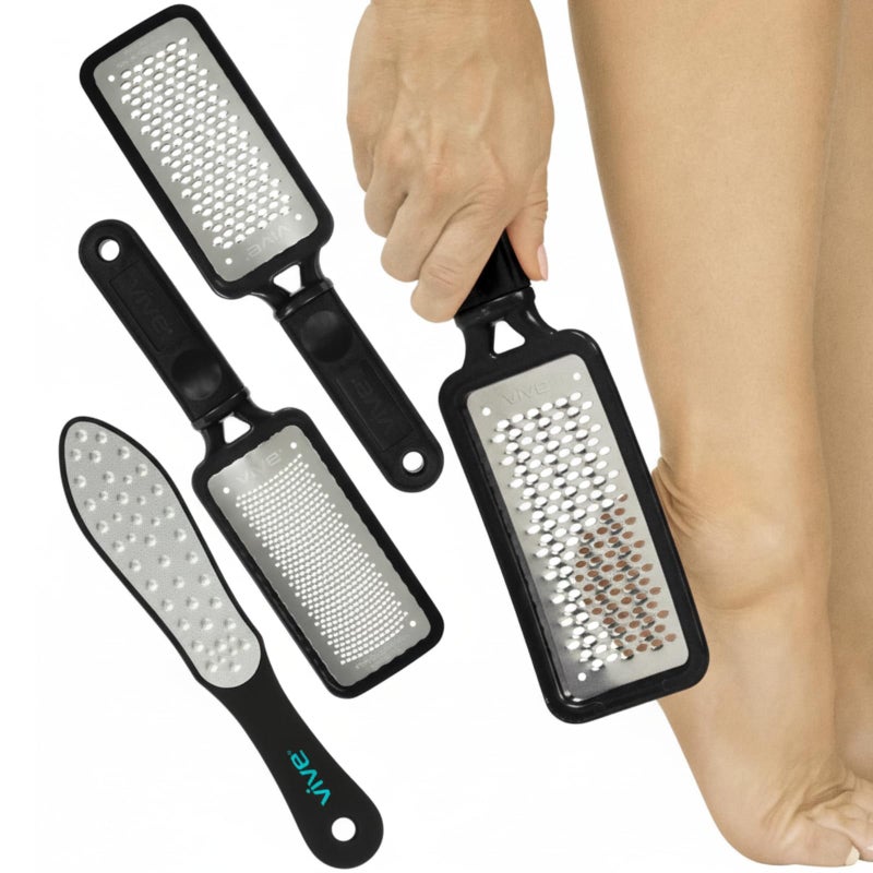 Vive Foot File (3 Pack) - Feet Scraper for Dead Skin - Heel Grater, Callus Remover Scrubber Tool, Rasp for Cracked Heels - Stainless Steel Pedicure Filer for Men & Women - Use on Wet or Dry Skin - Image 1