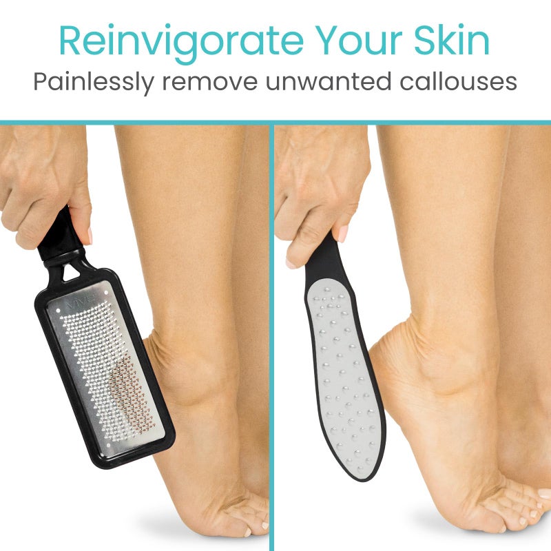 Vive Foot File (3 Pack) - Feet Scraper for Dead Skin - Heel Grater, Callus Remover Scrubber Tool, Rasp for Cracked Heels - Stainless Steel Pedicure Filer for Men & Women - Use on Wet or Dry Skin - Image 5