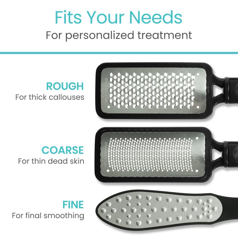 Vive Foot File (3 Pack) - Feet Scraper for Dead Skin - Heel Grater, Callus Remover Scrubber Tool, Rasp for Cracked Heels - Stainless Steel Pedicure Filer for Men & Women - Use on Wet or Dry Skin - Image 4