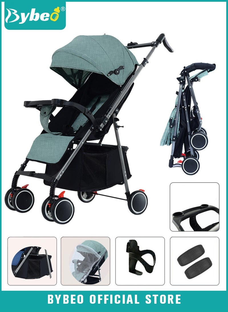 بيبو عربة أطفال خفيفة الوزن، عربة سفر متعددة الوظائف، عربة أطفال قابلة للطي بيد واحدة لحديثي الولادة والرضع والأطفال مع صينية ومظلة للشمس وكرسي صالة قابل للتعديل بزاوية 175 درجة - Image 1