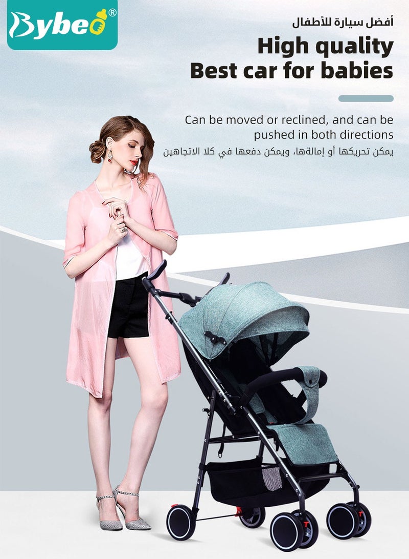 بيبو عربة أطفال خفيفة الوزن، عربة سفر متعددة الوظائف، عربة أطفال قابلة للطي بيد واحدة لحديثي الولادة والرضع والأطفال مع صينية ومظلة للشمس وكرسي صالة قابل للتعديل بزاوية 175 درجة - Image 4