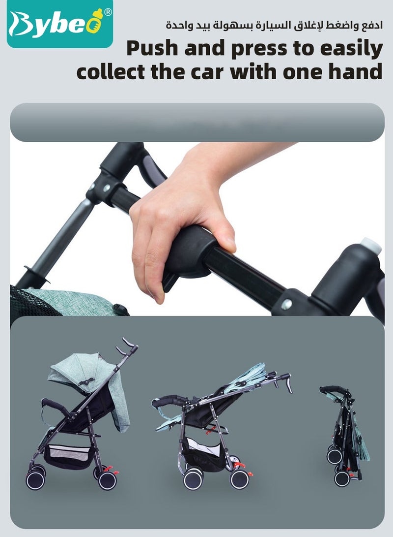 بيبو عربة أطفال خفيفة الوزن، عربة سفر متعددة الوظائف، عربة أطفال قابلة للطي بيد واحدة لحديثي الولادة والرضع والأطفال مع صينية ومظلة للشمس وكرسي صالة قابل للتعديل بزاوية 175 درجة - Image 5