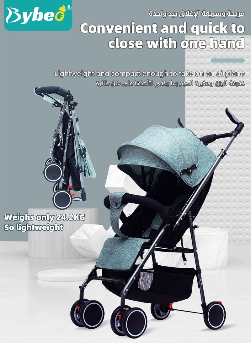 بيبو عربة أطفال خفيفة الوزن، عربة سفر متعددة الوظائف، عربة أطفال قابلة للطي بيد واحدة لحديثي الولادة والرضع والأطفال مع صينية ومظلة للشمس وكرسي صالة قابل للتعديل بزاوية 175 درجة - Image 3