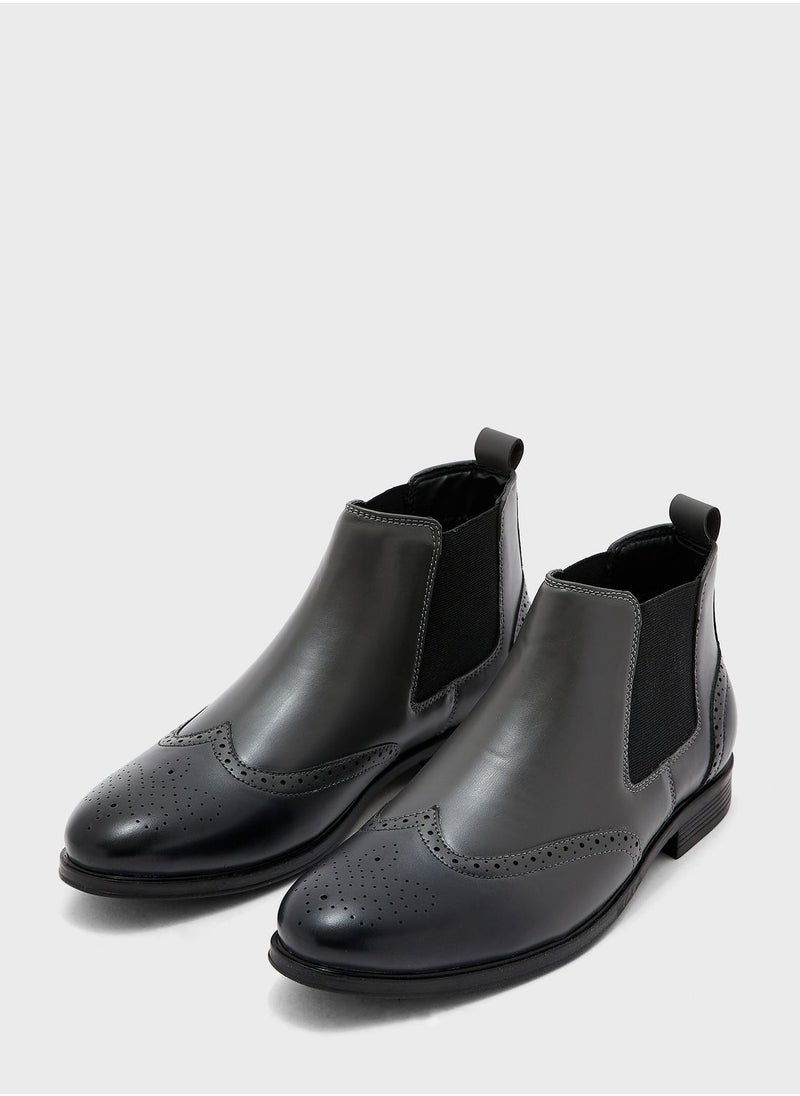 Robert Wood - Casual Wing Cap Brogue Chelsea Boots - Image 1