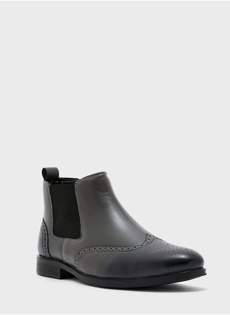 Robert Wood - Casual Wing Cap Brogue Chelsea Boots - Image 1