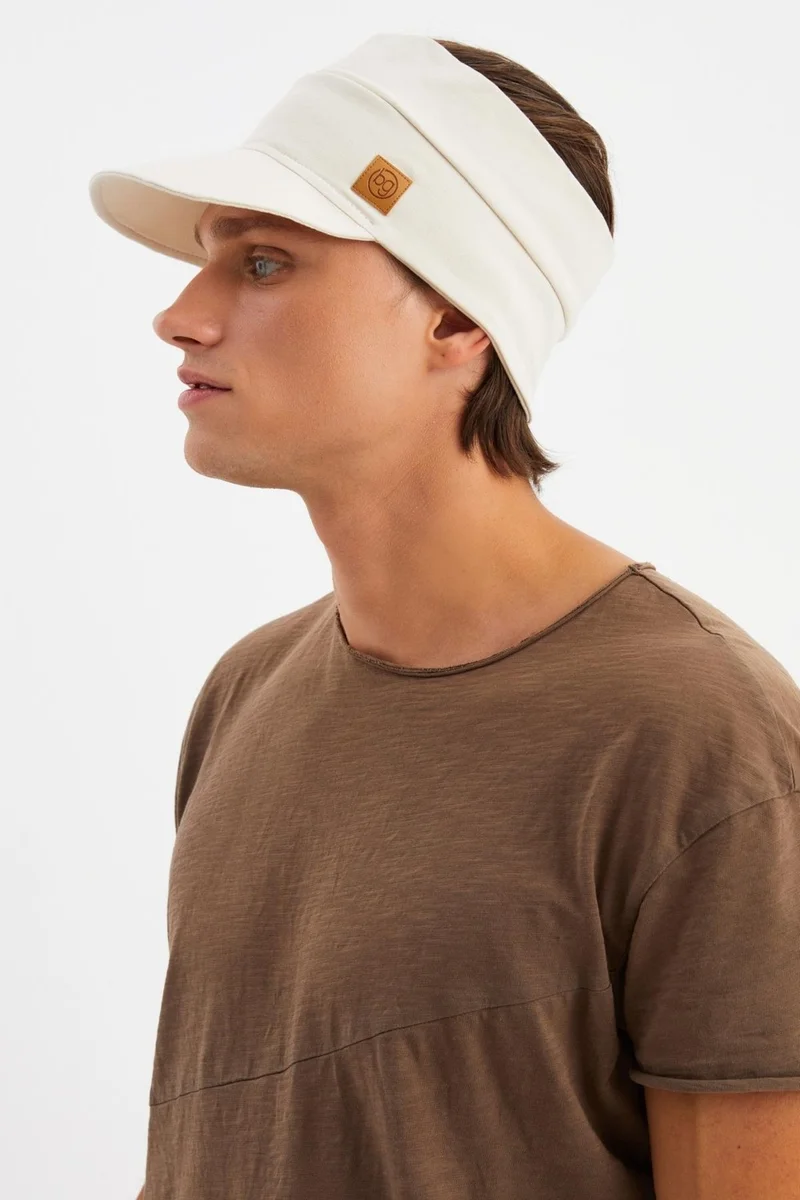 Butikgiz Beige Men's UV Protected Cotton Combed Combed Tennis Golf Style Visor Hat Visor-Sweatproof
