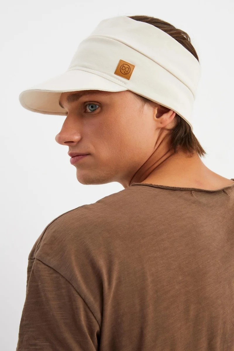 Butikgiz Beige Men's UV Protected Cotton Combed Combed Tennis Golf Style Visor Hat Visor-Sweatproof