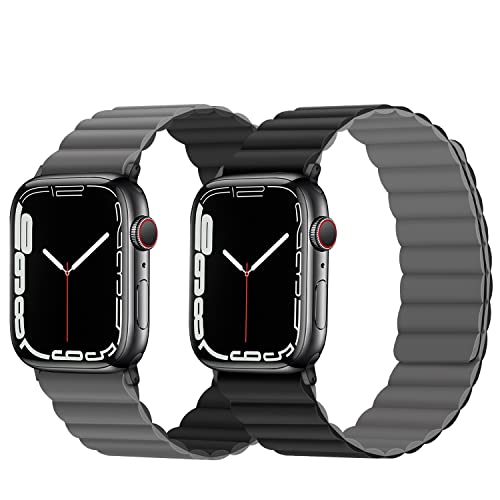 Anlinser Magnetic Bands Compatible with Apple Watch Band 49/46/45 44/42/41/40/38mm, Women Men Double Side Reversible Strap for iWatch Ultra 3-1 Series 11/10/9/8/7-1 SE (42/41/40/38, Black/Gray) - Image 2