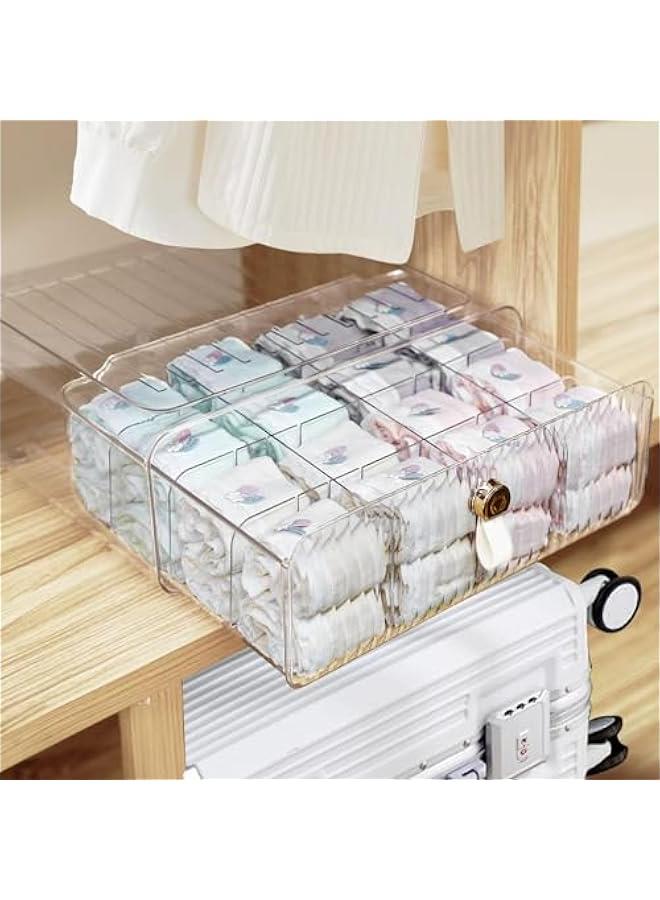 MIXDE Clear Acrylic Divided Socks u0026 Underwear Organzier Box for Closet, Stackable Baby Clothes Organizer Bins with Removable Adjustable Dividers for Wardrobe/Countertop, 16 Cell - Image 1