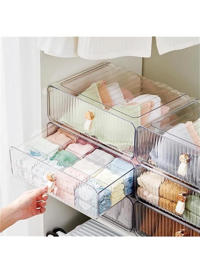 MIXDE Clear Acrylic Divided Socks u0026 Underwear Organzier Box for Closet, Stackable Baby Clothes Organizer Bins with Removable Adjustable Dividers for Wardrobe/Countertop, 16 Cell - Image 2