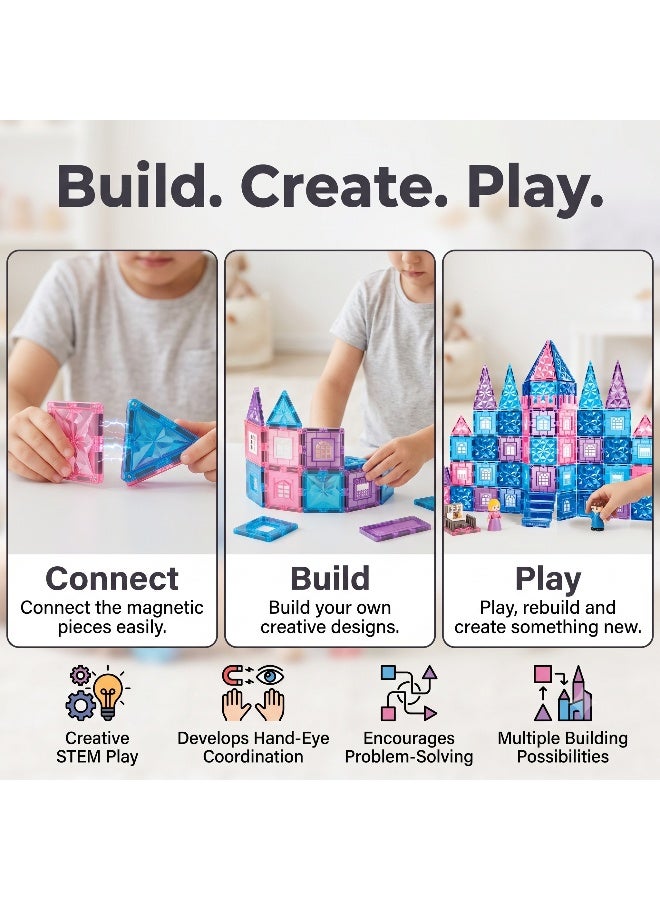 Magni Mates Magnetic Building Tiles Set 97 Pieces 7.5cm Size – DIY Construction Blocks with Castle Style Designs, Window Tiles and Colorful Shapes for Creative STEM Learning Play - Image 3
