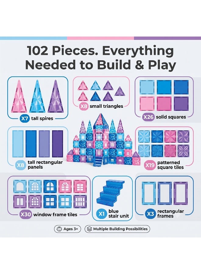 Magni Mates Magnetic Building Tiles Set 97 Pieces 7.5cm Size – DIY Construction Blocks with Castle Style Designs, Window Tiles and Colorful Shapes for Creative STEM Learning Play - Image 2