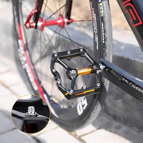 CXWXC Road/MTB Bike Pedals - Aluminum Alloy Bicycle Pedals - Mountain Bike Pedal with Removable Anti-Skid Nails (Black-Orange) - Image 3