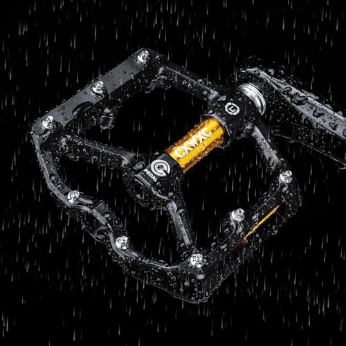 CXWXC Road/MTB Bike Pedals - Aluminum Alloy Bicycle Pedals - Mountain Bike Pedal with Removable Anti-Skid Nails (Black-Orange) - Image 5