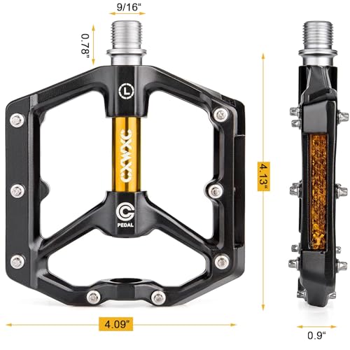 CXWXC Road/MTB Bike Pedals - Aluminum Alloy Bicycle Pedals - Mountain Bike Pedal with Removable Anti-Skid Nails (Black-Orange) - Image 2