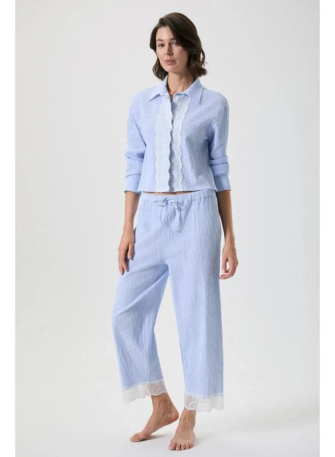 Penye Mood Lace-detailed striped pajama set