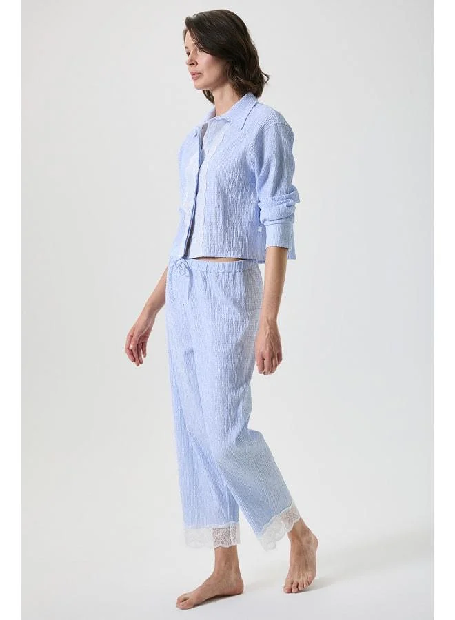Penye Mood Lace-detailed striped pajama set