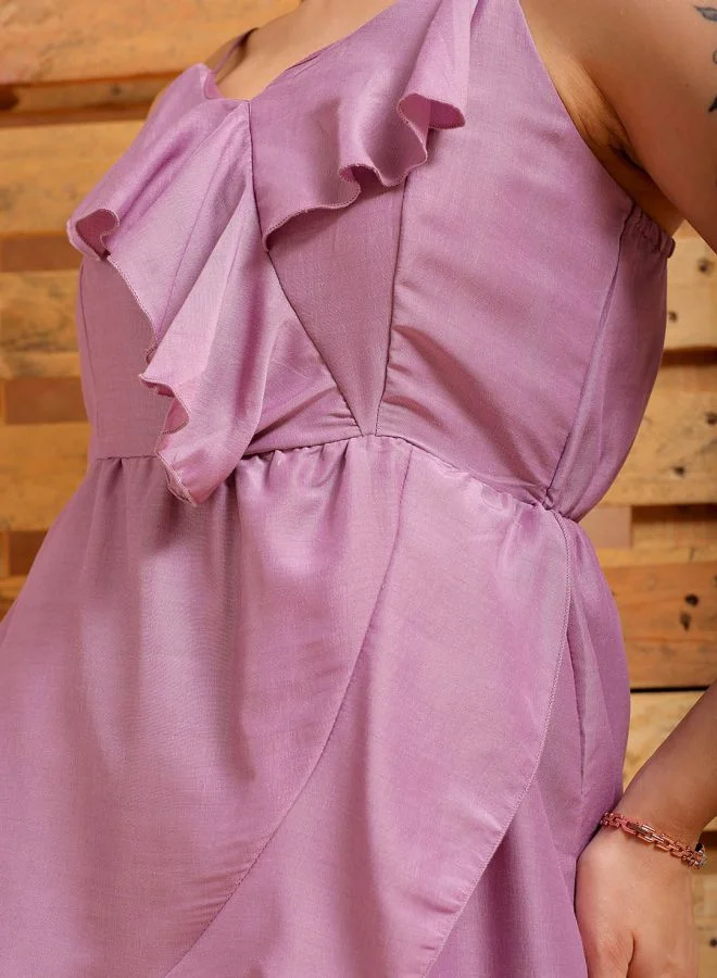 Freehand Women Fit and Flared Party Wear Solid Asymmetric Dress