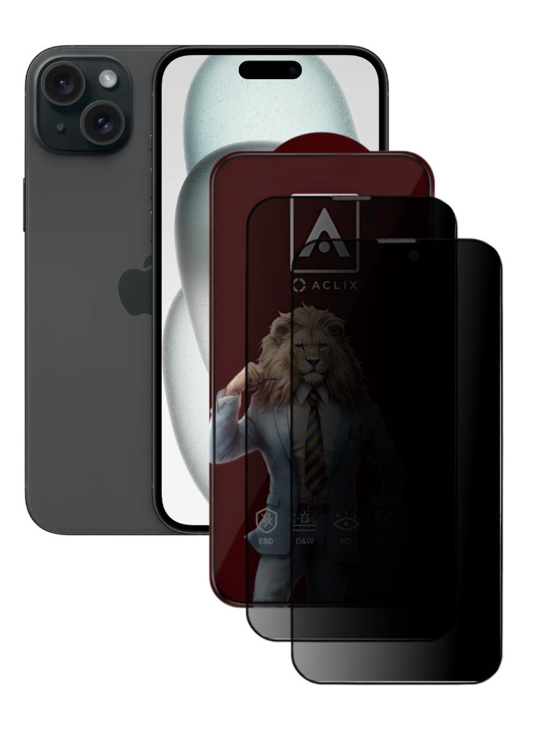 ACLIX 2 Pieces Antistatic ESD Dustof Premium Quality High Definition Anti-Spy Privacy Tempered Glass Screen tector Designed For  iPhone 15 - Image 1