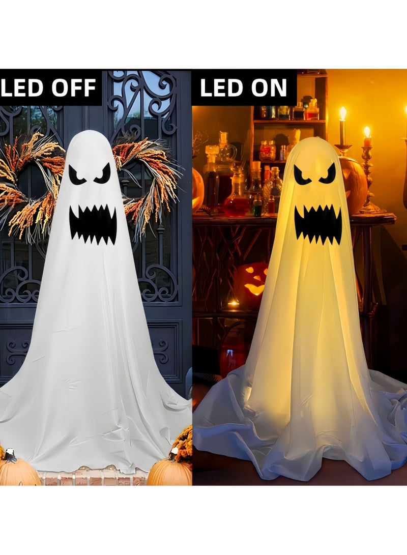 جورونب ديكورات خارجية لعيد الهالوين، شبح مخيف، ديكورات مخيفة مضاءة واقفة، ديكور شبح مع خيوط ضوئية تعمل بالبطارية لحفلة الهالوين، شرفة - Image 3