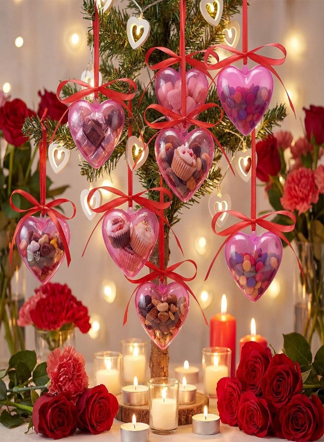 Novabright 24 Pcs Plastic Fillable Heart Ornament Valentine's Day Hanging Ball Heart Valentines Gift with Roll Red Ribbon Christmas Wedding DIY Craft Valentine Party Favor(Rose Pink,60mm) - Image 3