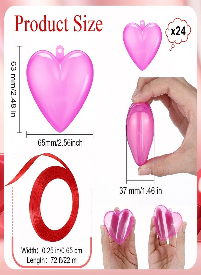 Novabright 24 Pcs Plastic Fillable Heart Ornament Valentine's Day Hanging Ball Heart Valentines Gift with Roll Red Ribbon Christmas Wedding DIY Craft Valentine Party Favor(Rose Pink,60mm) - Image 2