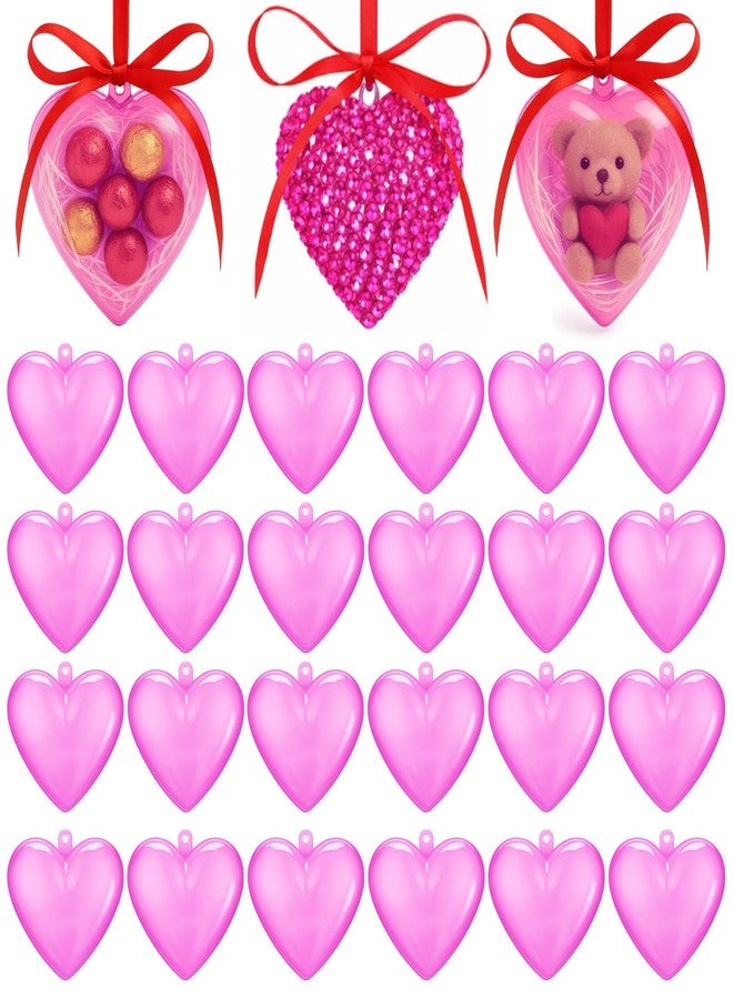 Novabright 24 Pcs Plastic Fillable Heart Ornament Valentine's Day Hanging Ball Heart Valentines Gift with Roll Red Ribbon Christmas Wedding DIY Craft Valentine Party Favor(Rose Pink,60mm) - Image 1