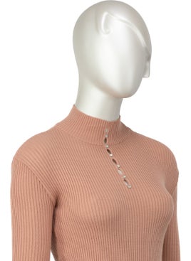 Oppland Women's Winter Stylish Stoned Half Collar Long Sleeve Fitted Lycra Knitted Knitwear Badi Sweater on the Chest  - Image 3