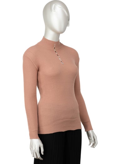 Oppland Women's Winter Stylish Stoned Half Collar Long Sleeve Fitted Lycra Knitted Knitwear Badi Sweater on the Chest  - Image 2